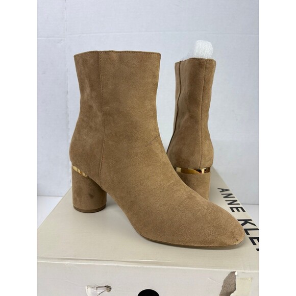 Anne Klein Shoes - ANNE KLEIN Women's Dark Natural Tan Crosby Pointed Toe Block Heel Zip Boots 9.5M